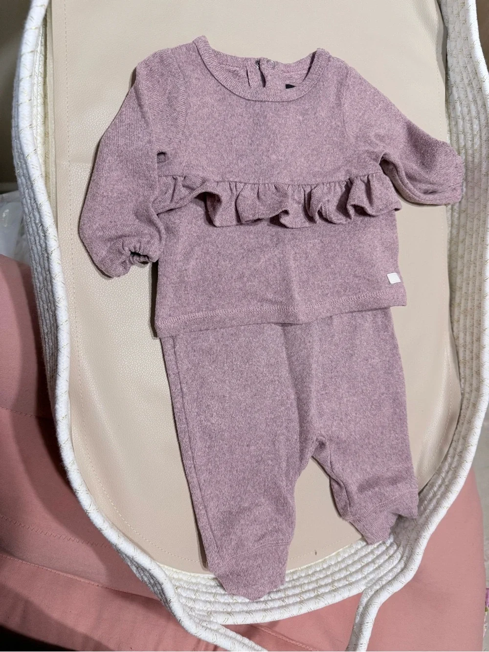 2 for $10 Mauve Knit Ruffle Baby Matching Set